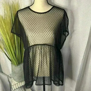 Zara Women’s Small Dotted Tulle Mesh Sheer Tunic Sleeveless Top